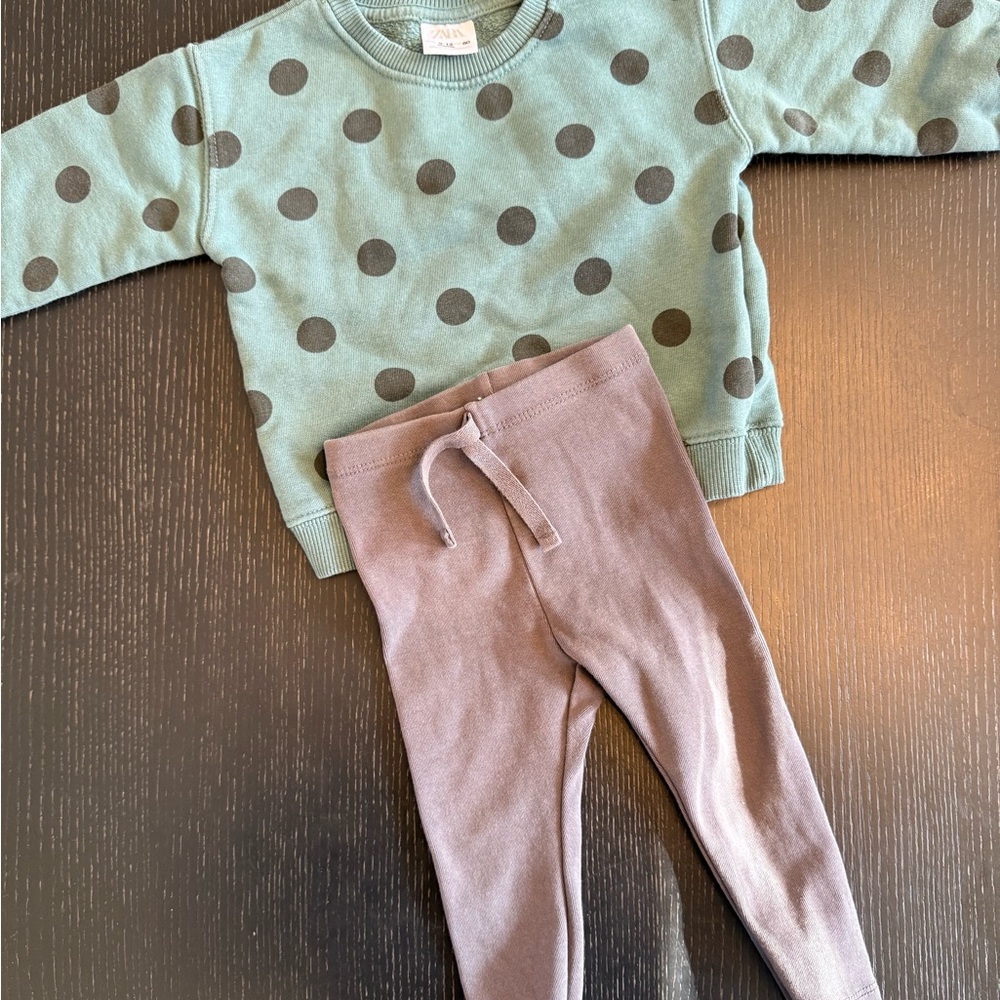 Zara blue Polka Dot Sweatshirt and grey Leggings Set